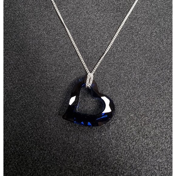 Rare Find Early 2000s Swarovski Heart Pendant Necklace With Crystal Blue Charm - Picture 1 of 6